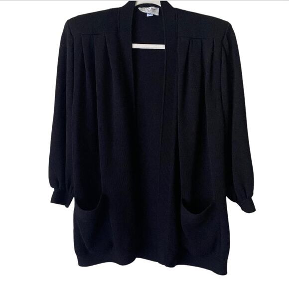 St. John Sportswear | Open Front Cardigan Sweater Santana Knit Black Small - Picture 1 of 6
